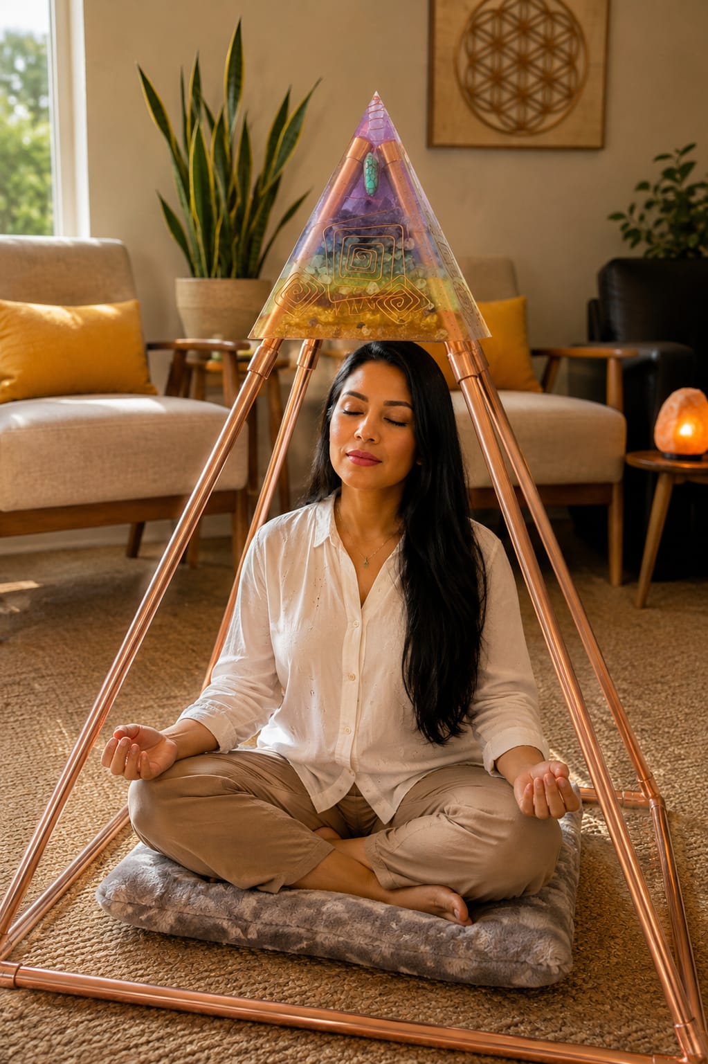 Meditation under a Monteluz copper pyramid